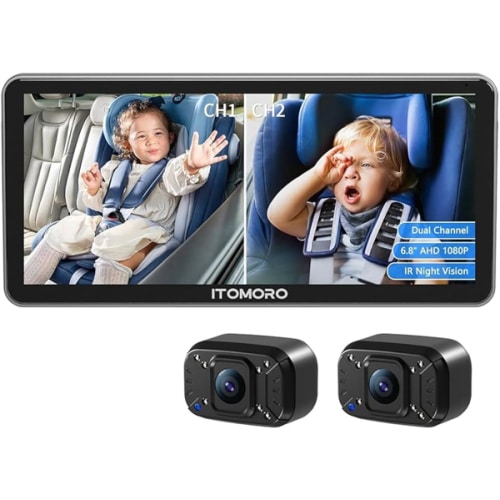 Itomoro Baby Car Camera Dual-Channel 6.8 inch HD 1080P Display with 2 IR Night Vision, Baby Car Mirror Easily Install Car Camera for Baby with Crystal Clear Wide View for Rear Facing Seat