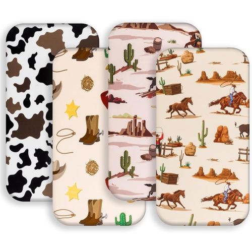 4 Pack Western Cowboy Crib Sheets Neutral Breathable Fitted Baby Sheets Nursery Sheets for Baby Boys or Girls (Bassinet Sheet)