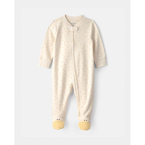 Baby Girl Bee 100% Cotton 2-Way Zip Sleep & Play Pajamas - Ivory