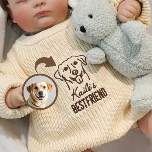 Custom Pet Portrait Baby Sweater, Organic Cotton Knit Sweater