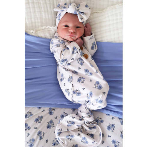 Sapphire Garden Newborn Baby Knot Gown & Hat Set | Caden Lane