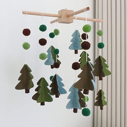 Forest Mobile for Crib, Forest Crib Mobile for Boys & Girls, Woodland Crib Mobile with Trees, Fir Tree Baby Mobile for Crib, Nursery Baby Mobile for Bassinet
