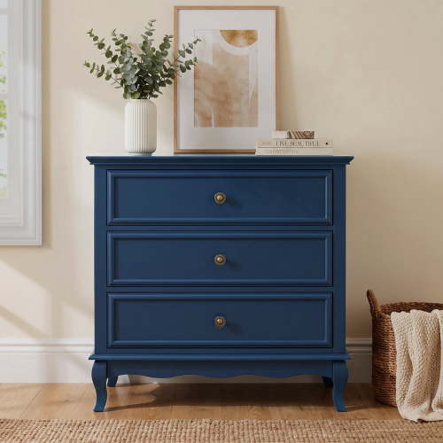 May in Color Blue Dresser, 3 Drawer Dresser with Storage, Modern End Table, Vintage Wood Dresser Cabinet for Bedroom, Living Room