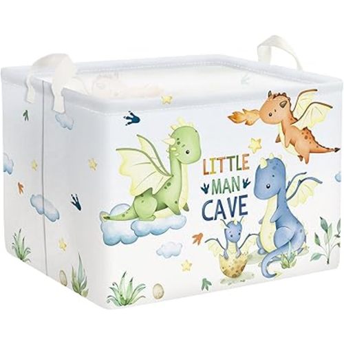 Clastyle 36L Large Rectangle Dragon Gift Basket Star Cloud Blue Book Shelf Basket with Handle Collapsible Toy Clothes Storage Basket for Kid Room Nursery