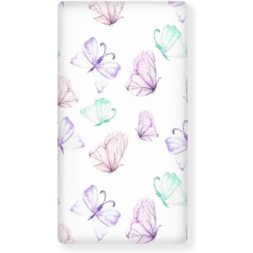 Purple Butterfly Fitted Crib Sheet - Blue, Violet, Mauve, Taupe & Sea Green Standard Toddler Bed Mattress Sheets - 28"x52"