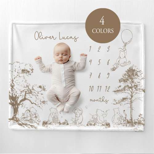 Winnie-the-Pooh Milestone Blanket Storybook Photo Prop Pooh Bear Month Blanket Baby Age Blanket Bear Newborn Baby Gift For New Mom Boy B22
