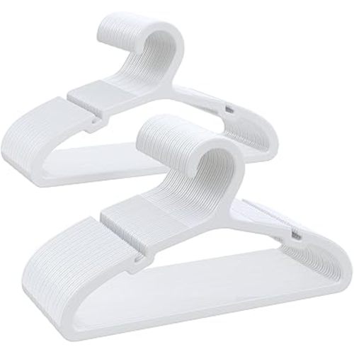 Plastic Baby Hangers, Pack of 60, Ultra Slim Closet Hangers, Non-Slip, Space-Saving, Sturdy, 11" W x 6.1" H (for Children Aged 0-6 Years), White, UAPY0660W