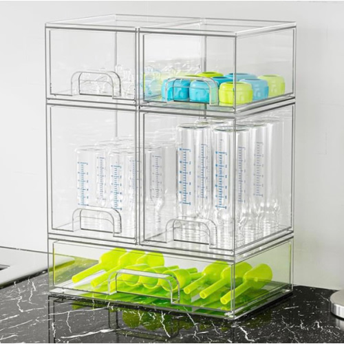 SpaceAid Bottle Storage Organizer Baby - Acrylic Bottles Station Organizer Container, Stackable Clear Drawers for Countertop, Vanity, Bathroom, Cabinet, Pantry Organization, 5 Pack, 2S2M1L, 15.4" H