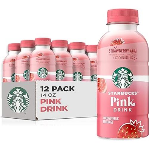 Starbucks Pink Drink, Acai de fresa con leche de coco, botellas de 14 onzas (paquete de 12)