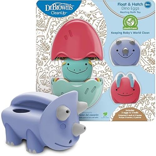 Dr. Brown’s CleanUp Pour & Roar Watering Can 6m+ and Float & Hatch Dino Eggs Nesting Bath Toy, 6m+, BPA Free, Certified Plastic Neutral