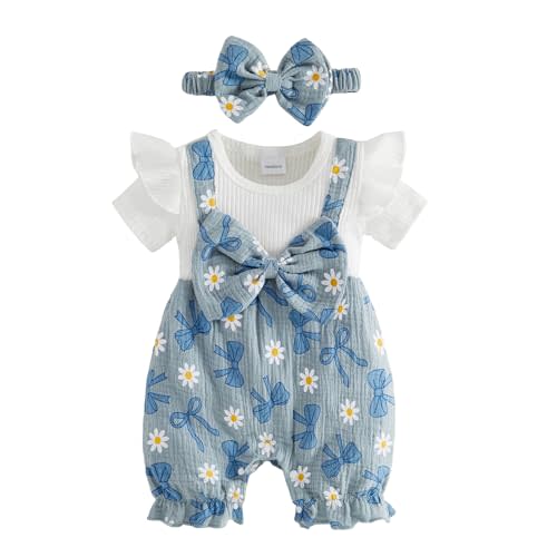 YINGISFITM Newborn Baby Girl Summer Clothes Short Sleeve Bubble Romper Bow Shorts Jumpsuit Infant Outfit 0 3 6 9 12 18 Months