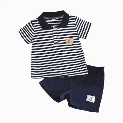 TOWED22 Toddler Boys Shark Boat Print Short Sleeve Tee Shorts Casual Summer Clothes Outfit Navy,6-9 M