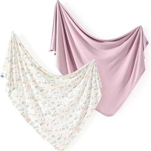 GRSSDER 2-Pack Ultra Soft Stretchy Jersey Knit Baby Swaddle Blankets, 33x44
