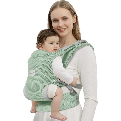 MISSWISDOM Baby Carrier Newborn to Toddler, Easy Adjustable Toddler Carrier for 7-30lbs, Baby Holder Wrap Carrier, Breathable Mesh Fabric Infant Kangaroo Hip Carriers with Lumbar Support, Green