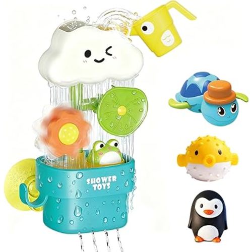 Bath Toys for Toddlers 1-3,Baby Waterwheel Bathtub Toy with Suction Cup,Kids Bath Tub Shower Playset,Infant Bathtime Fun Xmas Birthday Gift for 12-18 Months 1 2 3 4 Years Old Baby Girls Boys