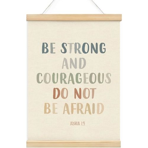 Wheatwin Bible Verse Wall Art with Wooden Poster Hanger, Sunday School Decorations for Classroom, Motivational Christian Religious Boho Decor for Nursery Classroom Playroom Bedroom, Joshua 1:9