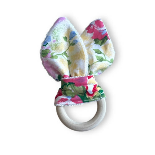 Wooden Teething Ring w/ Cotton and Minky or Terry Cloth Fabric | sustainable haus mercantile