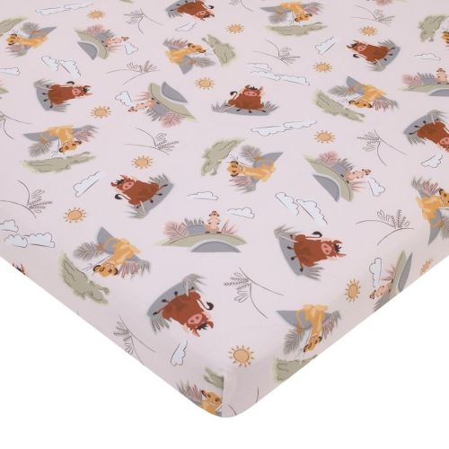 NoJo Disney Lion King Ivory, Sage, Gold, and Brown, Simba, Timon, and Pumba Super Soft Nursery Fitted Mini Crib Sheet