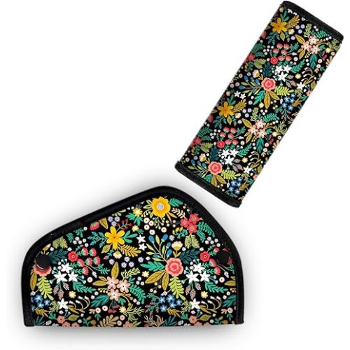 Kid'S Seat Belt Cover Pad, Neck & Abdomen Cushion For Children- Soft And Breathable Straps Cover Support For Booster Seat, Strollers, And High Chairs | Hypoallergenic Travel Accessory, Wild flower