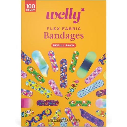Welly Bravery Badge Value Pack | Adhesive Flexible Fabric Bandages | Assorted Shapes and Patterns for Minor Cuts, Scrapes, and Wounds - 100 Count