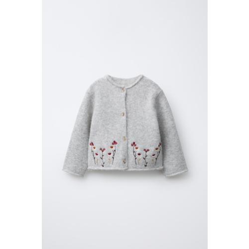 EMBROIDERED FLORAL CARDIGAN - Gray marl | ZARA United States