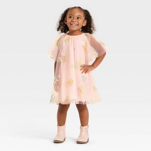 Toddler Girls' Mad Engine Floral Embroidered Dress - Light Pink 12M