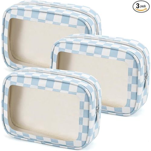 YOPCDJ 3PCS Clear Toiletry Bag, TSA Approved Travel Makeup Pouch with Zipper for Cosmetics and Toiletries, Diaper Bag Organizer Pouch Set, Women's Purse Organizer and Clear Car Bag