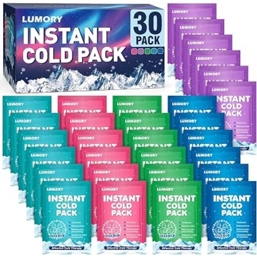 30 Pack Instant Ice Cold Pack 4"×6",5 Colors Disposable Ice Packs