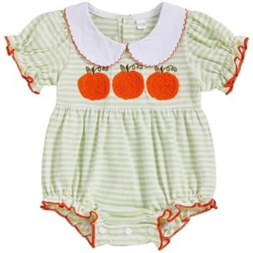 Kuriozud Halloween Baby Clothes Newborn Ghost Embroidered Bubble Romper Short Sleeve Smocked Bodysuit First Halloween Outfit
