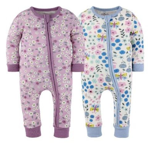 The Peanutshell Blissful Florals Cotton Footless Pajamas for Girls, 3-6 Months, 2 Pack