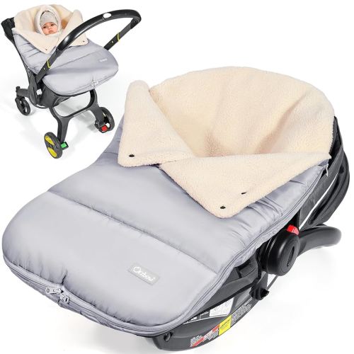 Orzbow Winter Car Seat Cover for Babies, Universal Baby Car Seat Bunting Bag with Adjustable Collar, Waterproof Carseat Cover with Zipper, Warm Berber Fleece, Detachable & Machine Washable,Light Grey