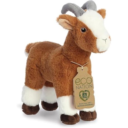 Aurora® Responsibly Made Eco Nation™ Goat Stuffed Animal - Ideal for Playtime Adventures - Perfect for Birthdays or Just Because - Brown 10.5 Inches