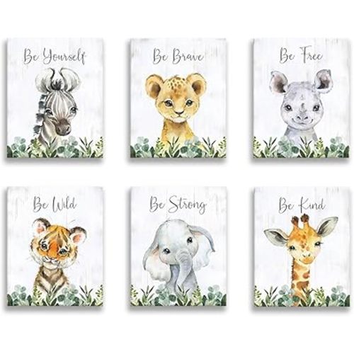 Cute Bathroom Decor - Cute Watercolor Animals Canvas Art Wall Decor Room Decor Elephant Wall Decor Watercolor Tiger Giraffe Rhino Zebra Lion Inspirational Wall Art Bedroom Stretched 20x25cmx6pcs