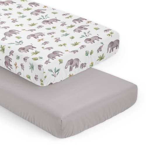 Sweet Jojo Designs Watercolor Elephants Grey Green and Blue Fitted Crib Sheets 2 Piece Set