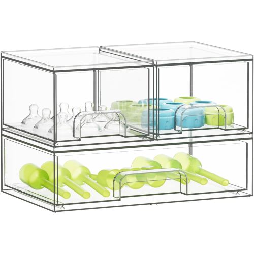 SpaceAid Baby Bottle Drawer Organizer – Stackable Clear Acrylic Station, 3 Pack, 2S1L, 7.8"H
