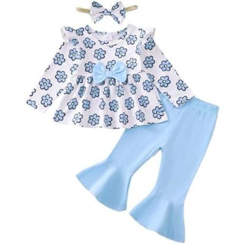 Mioglrie Baby Girl Clothes Infant Girl Fall Winter Outfits Ruffle Floral Shirt Top 3pcs Clothing 3 6 9 12 18 24 Months