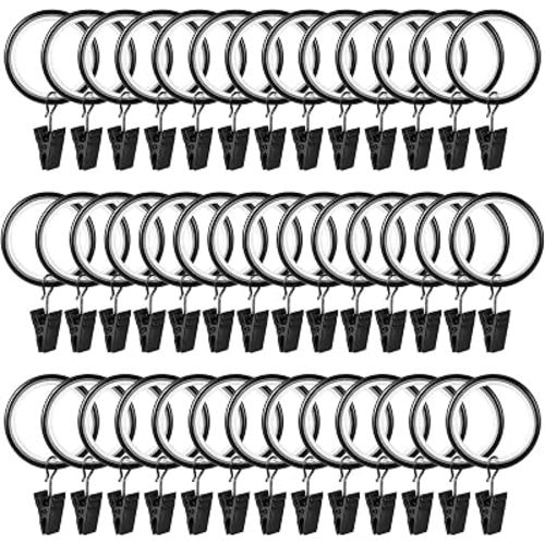 40Pack Silent Nylon Insert Curtain Rings with Clips, Thicked Aviation-Grade Aluminum Alloy Drapery Ring Hooks, 1.08in Inner Diameter Rings with Imported Springs Provide Ultra Force for Heavy Drapes