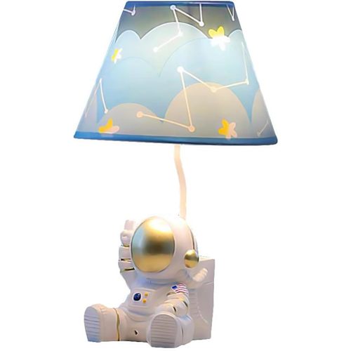 HERBESTBAY Kids Table Lamp, Golden Astronaut Lamp Design Bedside Table Lamp, 13 Inch Tall Spaceman Lamp with Barrel Lampshade for Kids Bedroom Decor, Come with an LED Bulb (American Astronaut)