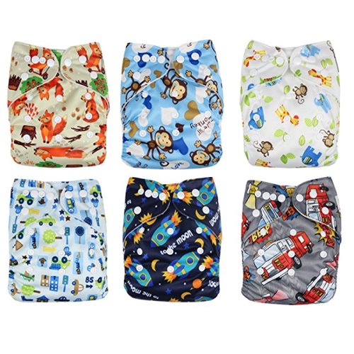 Baby Cloth Diapers - With Snaps - Gift Set Of 6 - All In One Size -Reusable - Washable -Diapers With 6 Microfiber Inserts Absorbent and No Leaks, Soft For Skin, By Genio Baby