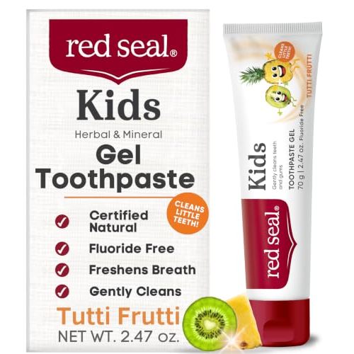 Red Seal Kids Toothpaste - Tutti Frutti Flavor, Fluoride Free, No Synthetic Colors, Paraben & SLS-Free, Vegan, Cruelty-Free, NATRUE Certified - Ideal for Parents Seeking Natural Oral Care, 2.47oz