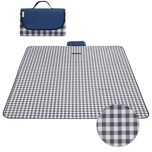 Wind Tour Waterproof Picnic Blanket with Carry Strap - Foldable Sandproof Outdoor Mat for Camping, Beach, Park - 59" x 71",Grey Grid (Single Mat)