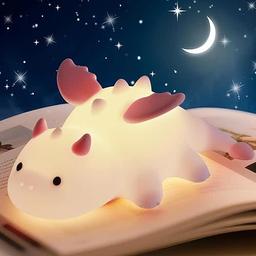 AVEKI Pink Dragon Night Light, Cute Baby Dragon Lamp Gifts for Girls and Princess, 10 Modes Adjustable Touch Baby Light, Rechargeable Nursery Lamp with Timer, Portable Nightlight for Kids Girl