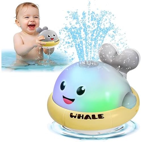 Bath Toys for Kids Age 1-3, Light Up Baby Bath Toys for 1 2 3 Year Old Girl, Pool Water Toys for Toddlers Whale Bathtub Toys for 1 2 3 Year Old Boys & Girls Birthday Gifts (Pink)