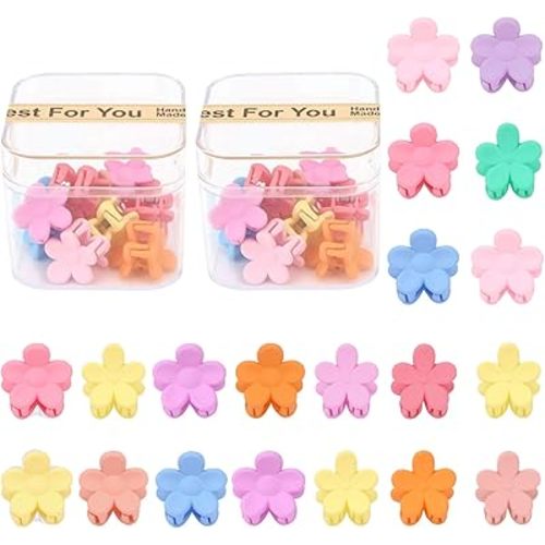 YISSION 20 Pcs Mini Flower Hair Clips for Girls Women Small Flower Claw Clips for Thin Thick Hair Tiny Hair Clips with Box Package Colorful Hair Accessories for Girls Women (Solid)