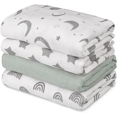 GLLQUEN BABY Muslin Swaddle Blankets 4Pk Receiving Blanket Large 35" x 40"