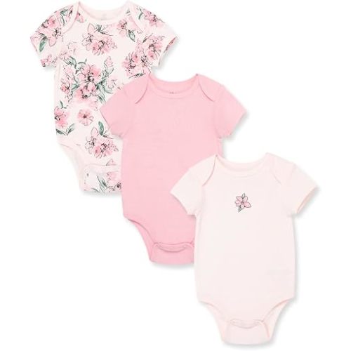 Little Me Clothes for Baby Girls' 3-Pack 100% Cotton Bodysuits with Full Snap Closures, Baby Essentials