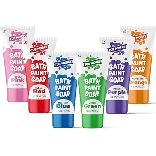 Tub Works® Bath Paint Soap Bath Toy, Classic 6 Pack | Non-Toxic | Washable Bathtub Paint for Finger Painting on Tub Walls | Ideal Toddler Bath Toys for Creative Play | Easy to Clean, Fun Bath Art