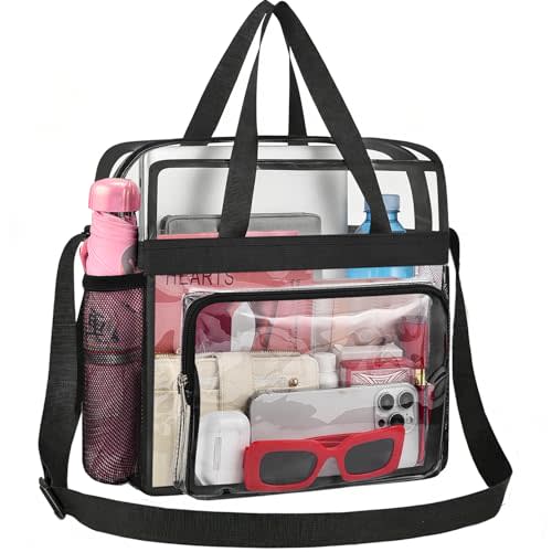 Busiuw Clear Bag for Stadium Events Stadium Approved Clear Tote Bag 12x12x6 | Clear Bag with Reinforced Straps and Front Pocket for Sport Fan, Work Concert Travel