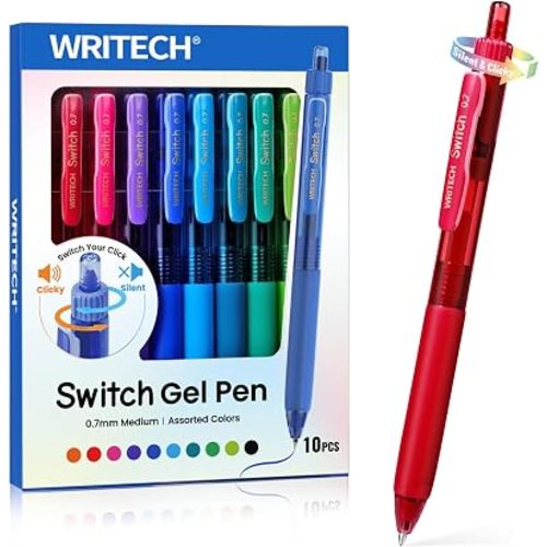 WRITECH Colored Gel Pens 0.7mm: Switch Silent Click Mode for Quiet or Click Feedback Smooth Writing Quick Dry Ink Medium Point for Note Taking Color Coding Journaling School Office Study