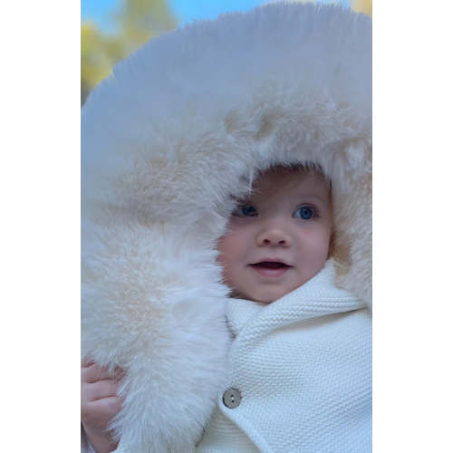 Knit Jacket with Removable Fur Hood in Cream | Over The Moon